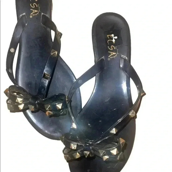 Black Flip Flops with Gold Sequined Bows - Picture 7 of 7